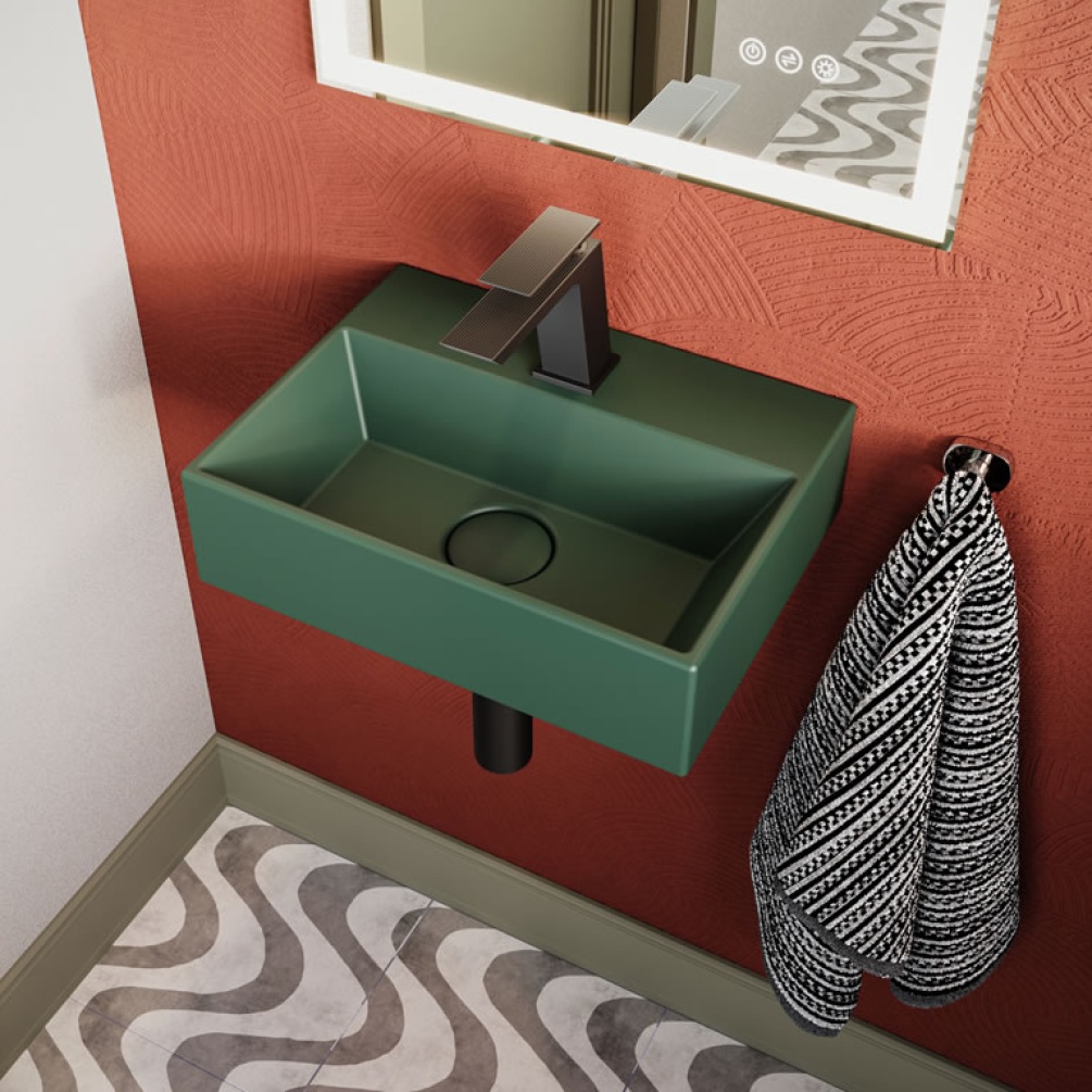 Lifestyle image of Crosswater Beck Matt Green 400mm Cloakroom Basin